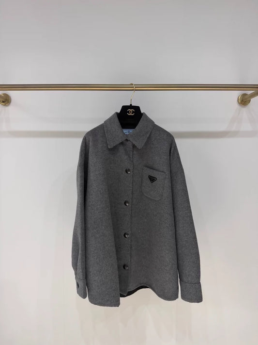 Prada grey wool shirt with triangle logo