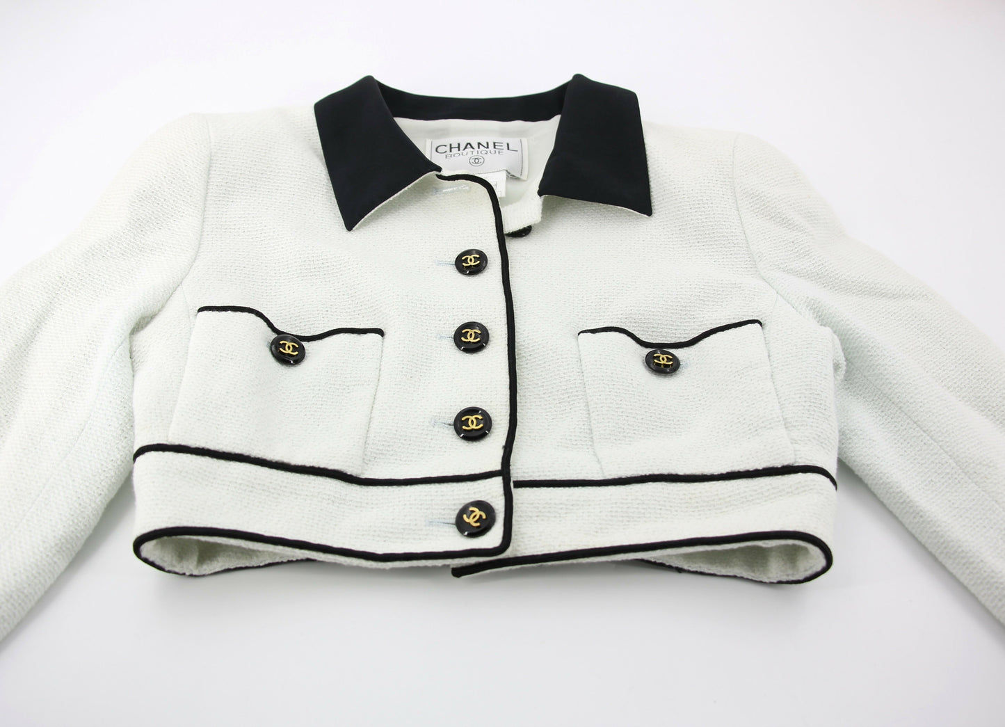 Chanel Vintage P95 Wool Coco Button White Light Green Short Jacket