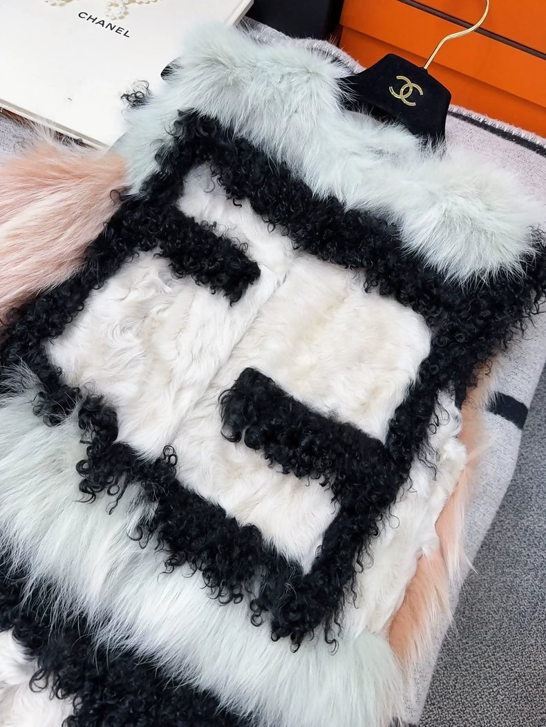 Fendi Mixed Color Double F Logo Fur Vest Jacket