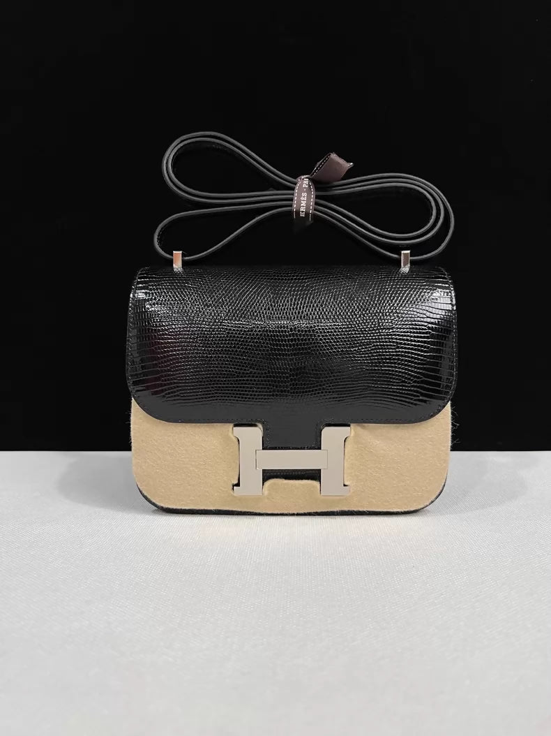 Hermes Constance 19 black lizard leather palladium hardware