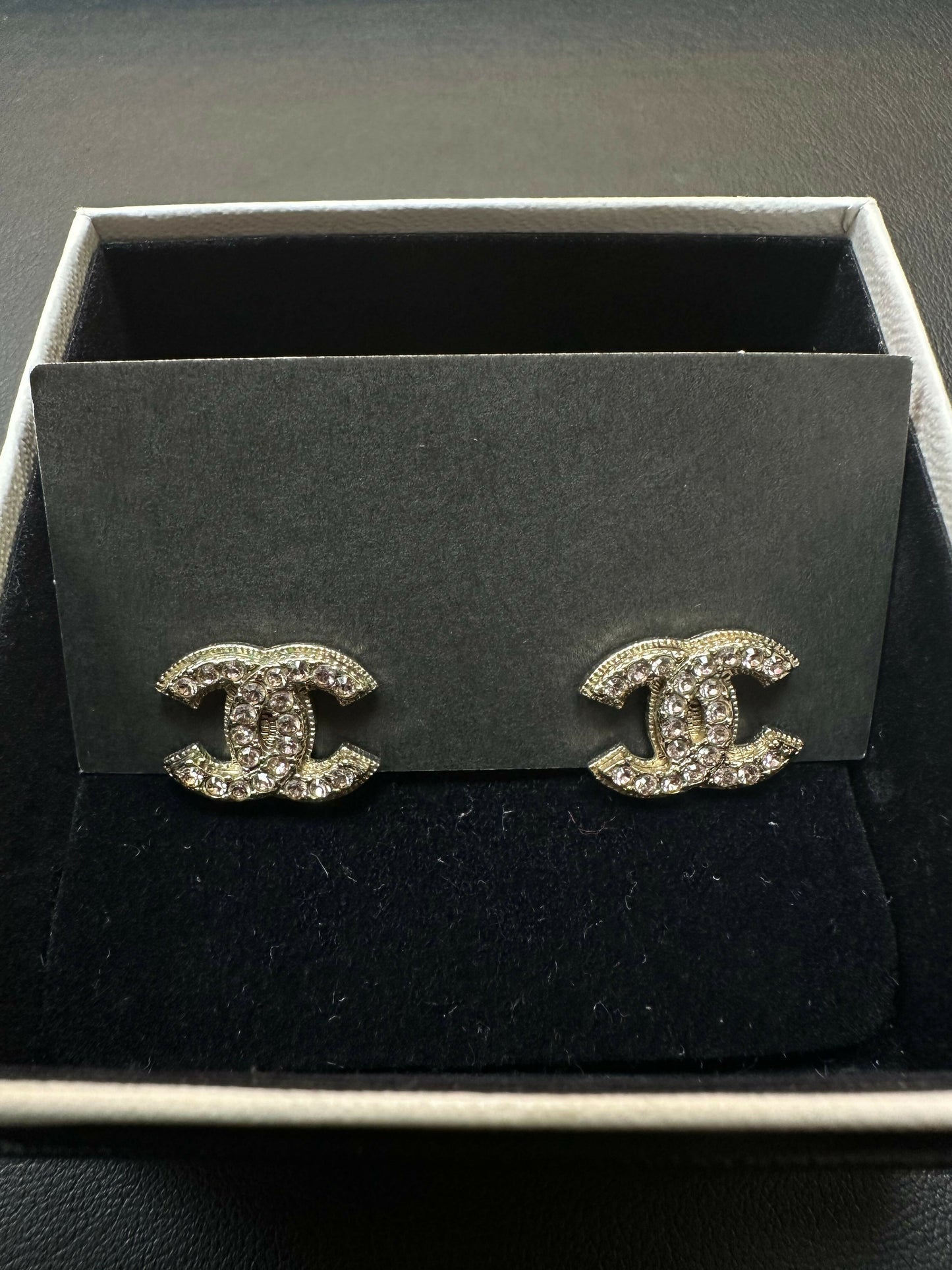 Chanel Vintage 08C Rhinestone Light Pink Hoop Stud Earrings