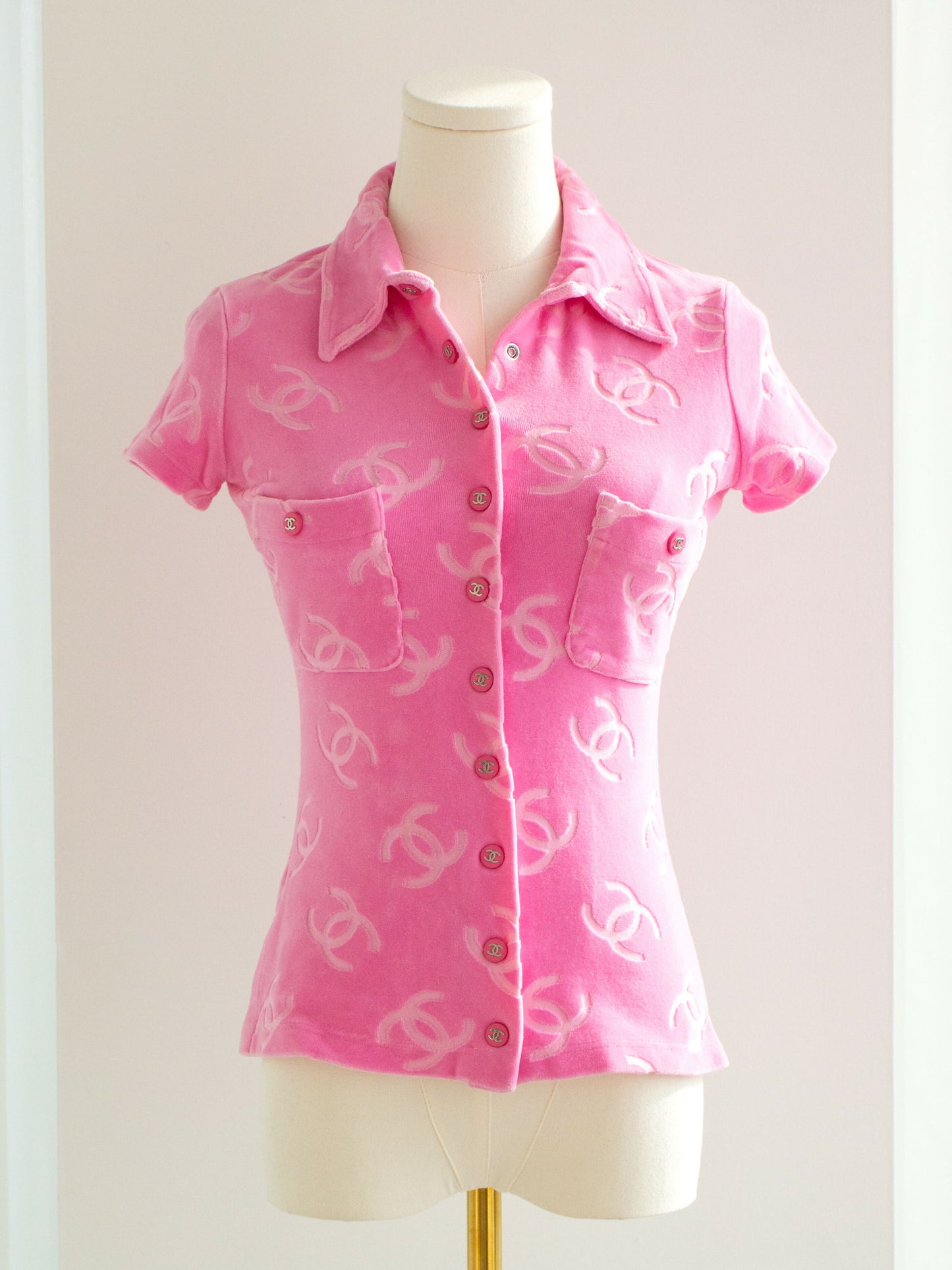 chanel vintage spring 1996 pink velour logo 96p top 3