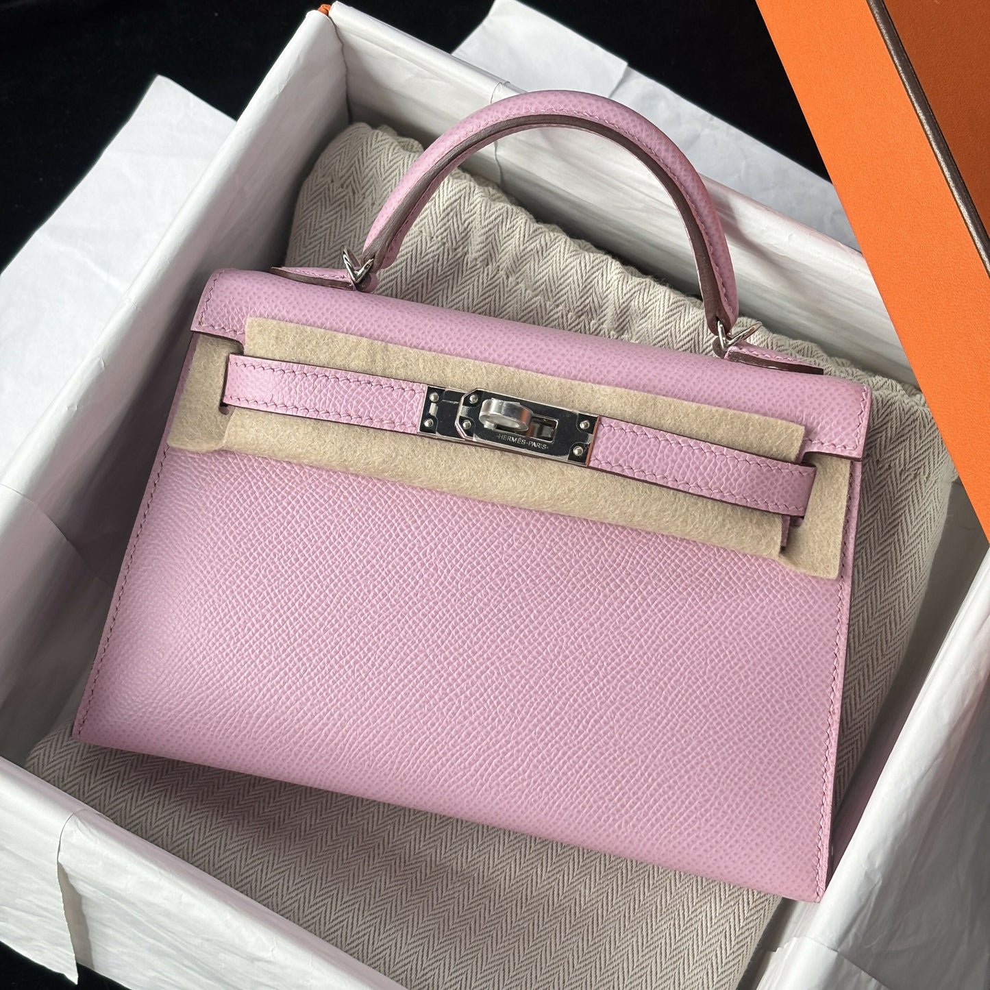 Hermès Mini Kelly 20 (20) Mauve Sylvestre Epsom with Palladium Hardware