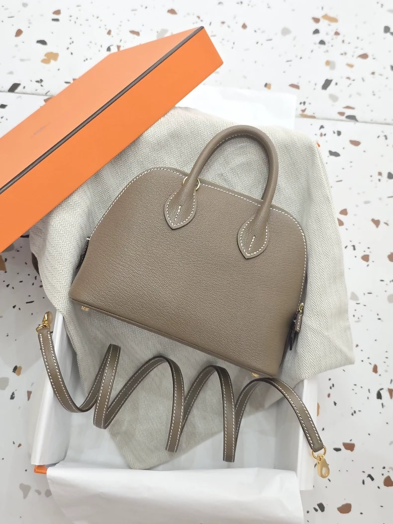 Hermes Mini Bolide Elephant Grey Goat Leather Gold hardware
