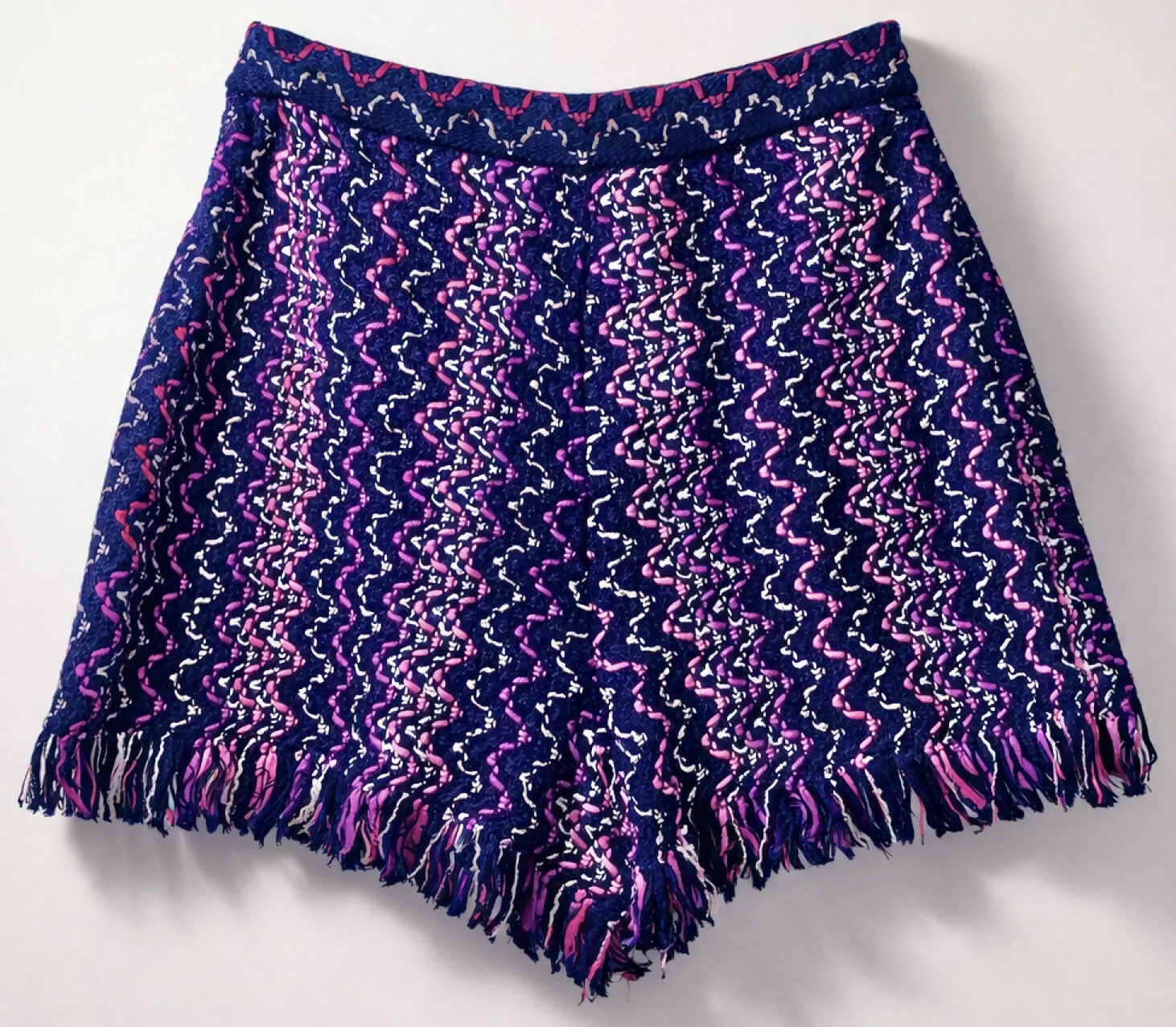Chanel 21P Tweed Knit Multicolor Fringe Shorts FR 36