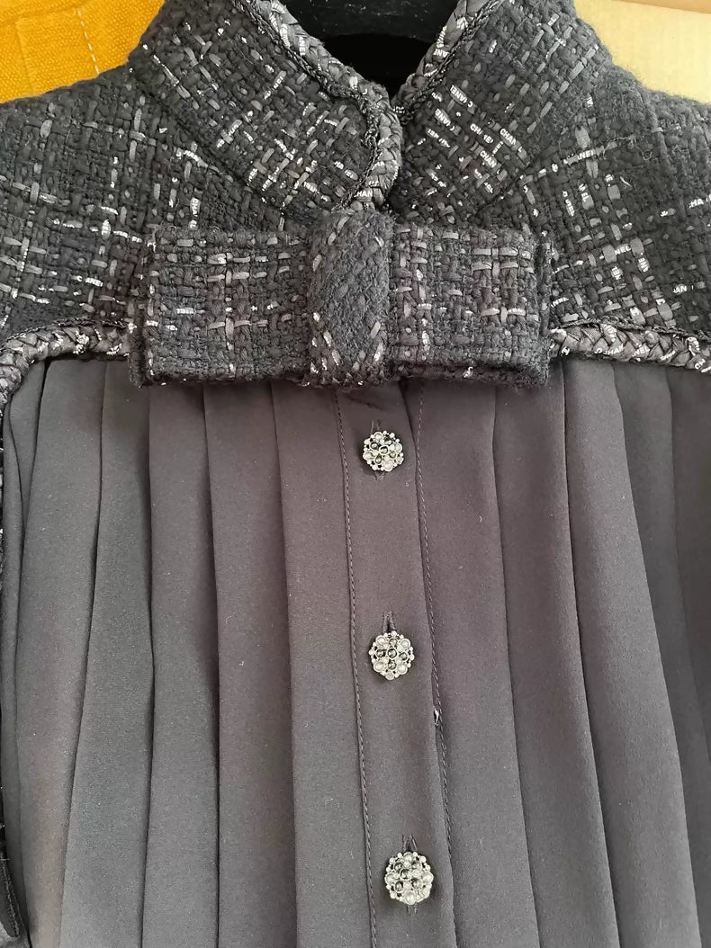 Chanel Tweed Bow-Trimmed Silk Dress