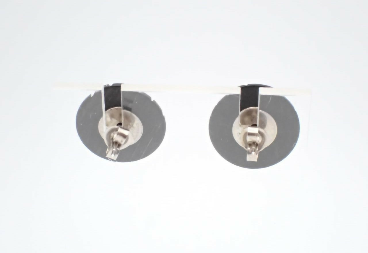 Chanel Vintage 99A Wooden Black Stripe Round Stud Earrings