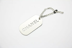 Chanel Vintage 04V Metal Silver-Tone Rectangular Plaque Pendant Bag Charm