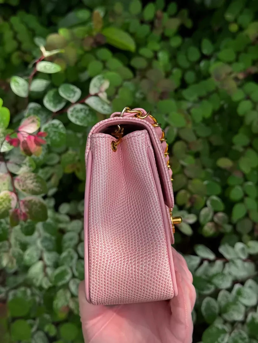 Chanel Vintage 1991 Sakura Pink Lizard Mini Square Flap Bag