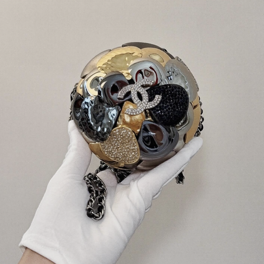 Chanel Pre-Fall 2024 Metallic Crystal Camellia Ball Minaudière