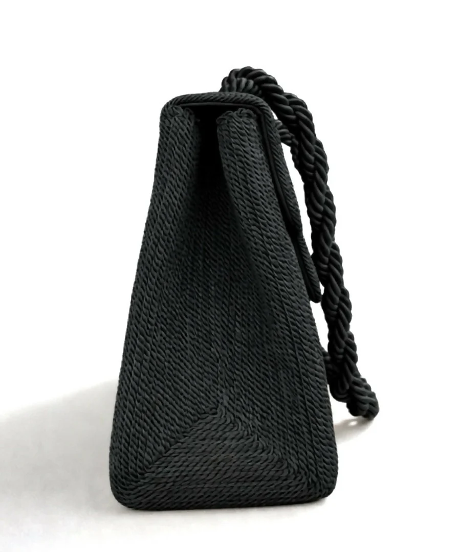 Rare Chanel 1997 Vintage Kelly Black Silk Rope Braided Flap Bag 24K Gold Hardware