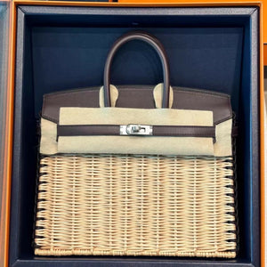 Hermès Picnic Birkin 25 Osier Wicker  Rouge Swift with Palladium Hardware