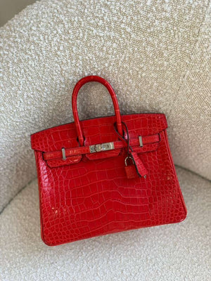 Hermes Birkin 25 geranium red matte alligator palladium hardware