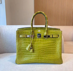 Hermes Birkin 35 Vert Anis Shiny Porosus Palladium Hardware