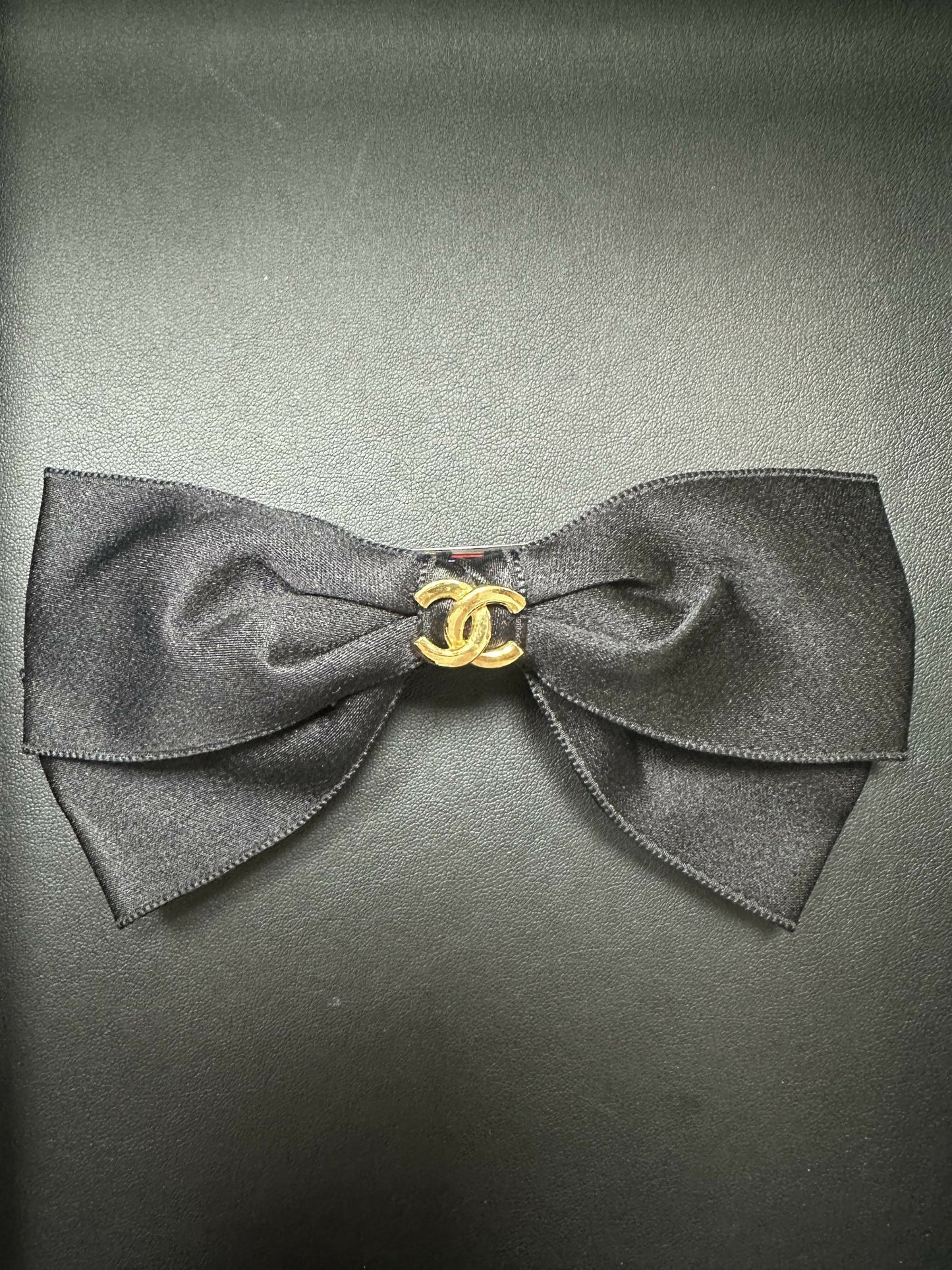Chanel Vintage 81-85s Silk Black Bow CC Logo Hairpin