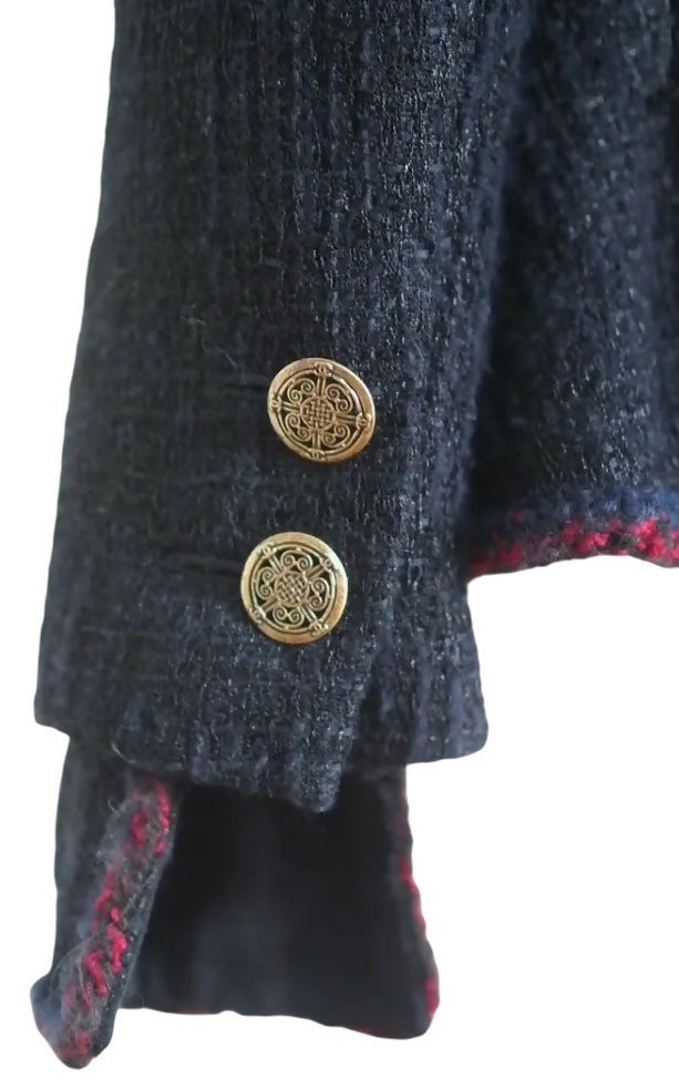 CHANEL ICONIC 10A PARIS-SHANGHAI BLACK TWEED BRAIDED TRIM CUFFS JACKET FR 38
