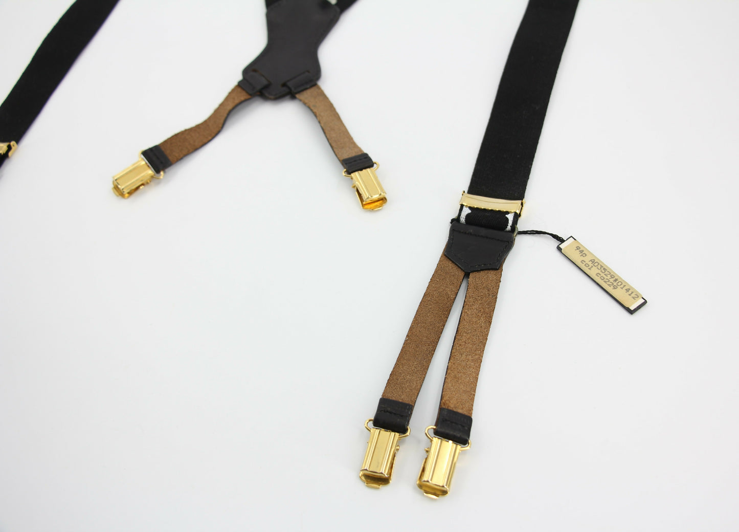 Chanel Vintage 94P Leather  Canvas Coco Mark Suspenders in Black with Gold Hardware