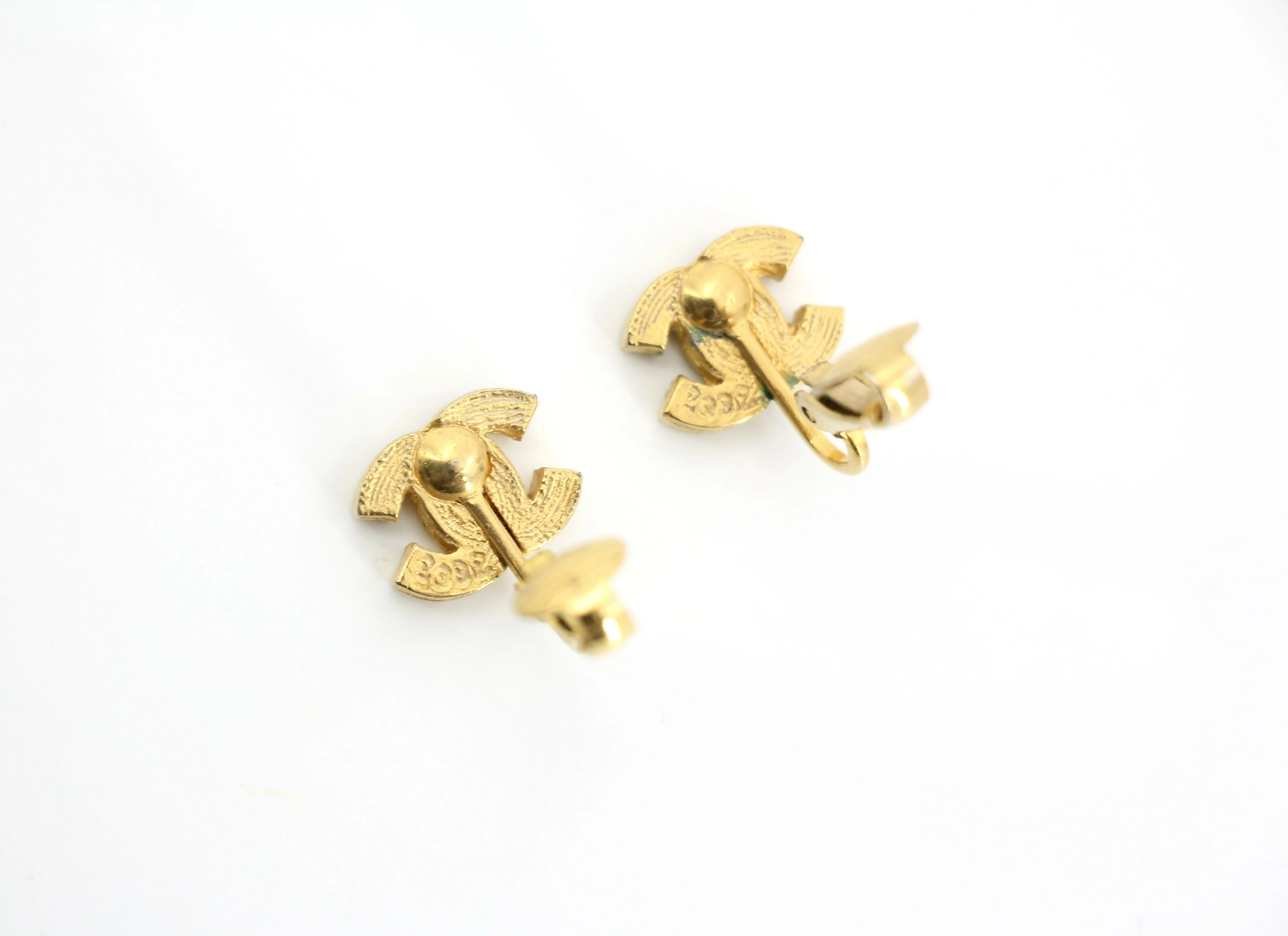 Chanel Vintage 71-80 Rhinestone & Gold-Plated Large CC Clip-on Earrings