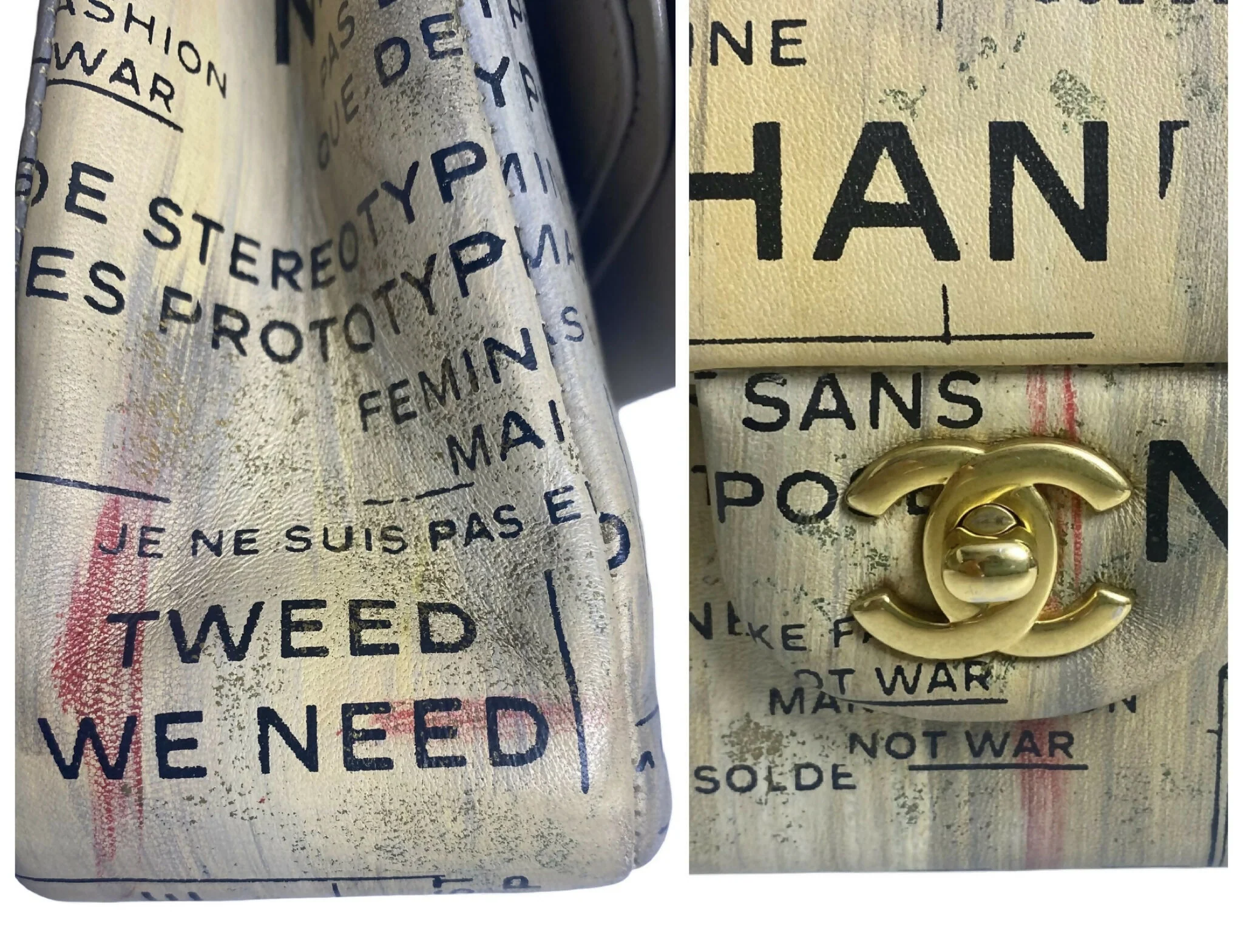 CHANEL 15S GRAFFITI NEWSPAPER CLASSIC MEDIUM DOUBLE FLAP BAG