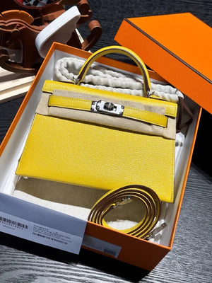 Hermes mini Kelly 20 yellow goatskin Chevre leather palladium hardware
