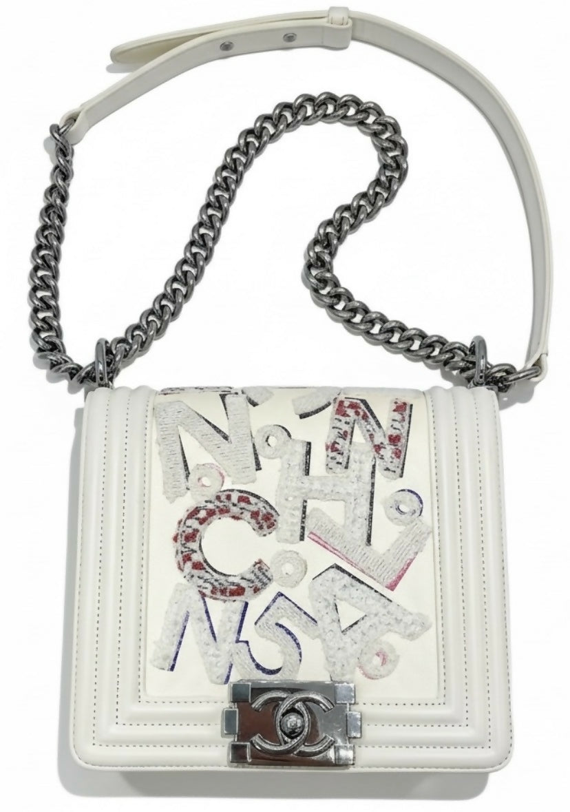 Rare Chanel 14S Limited Edition Graffiti Lambskin Small Boy Bag