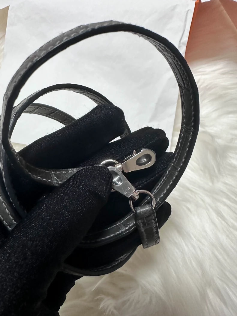 Hermes Mini Kelly 20 Graphite (88) matte crocodile leather palladium hardware