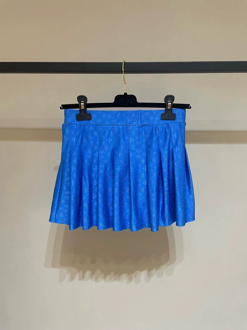 Chrome Hearts blue all-over print cross-pattern tennis pleated skirt