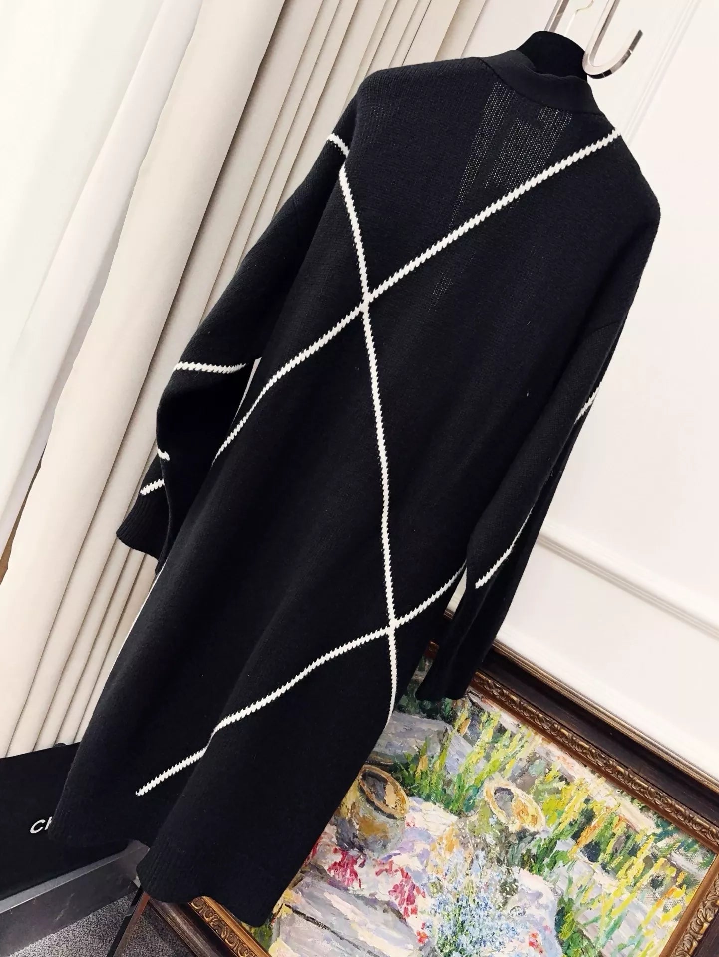 Hermes black and white long cashmere coat