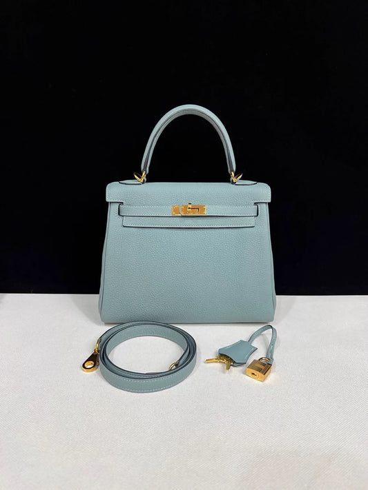 Hermes Kelly 25 sky blue Togo leather with gold hardware