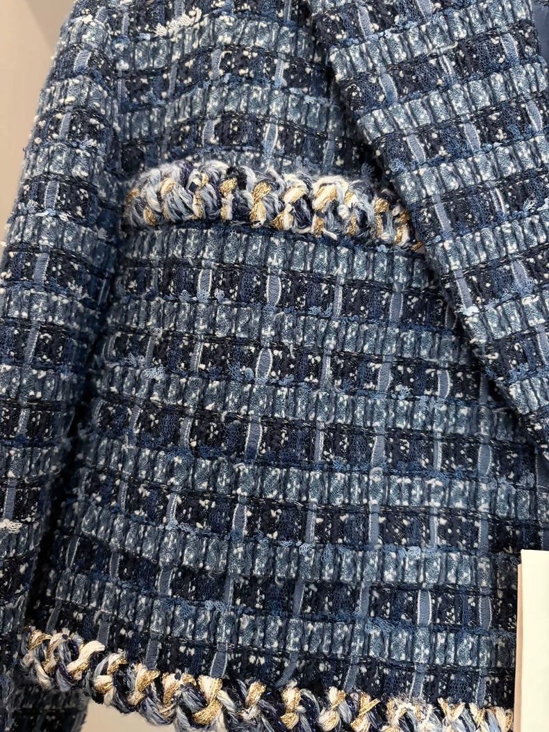 Chanel 25A Sapphire Blue Tweed Jacket