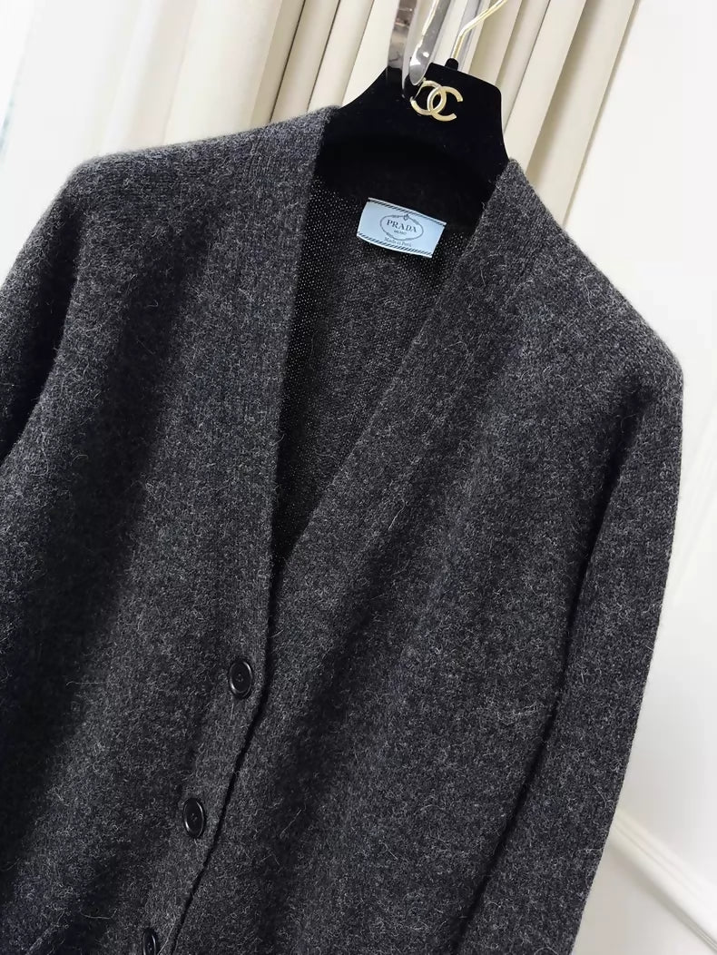 Prada dark grey V-neck knit cardigan
