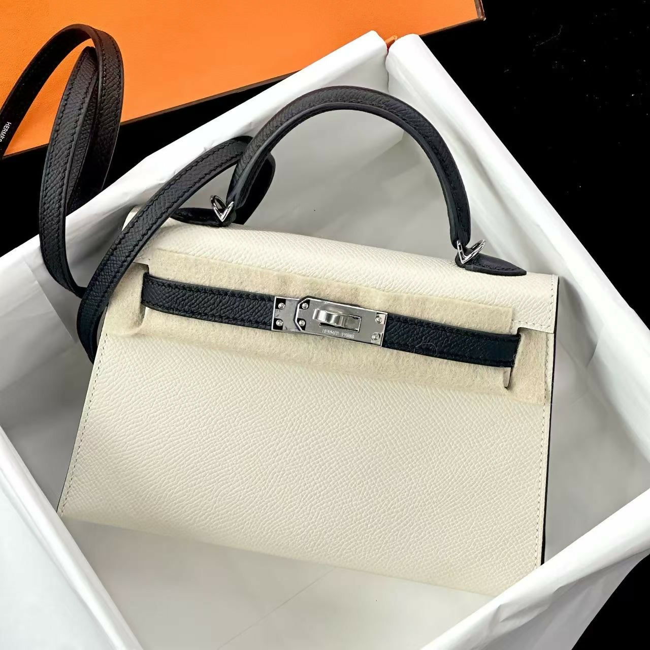 Hermès Mini Kelly 20 "Panda" Nata Noir Epsom with Palladium Hardware