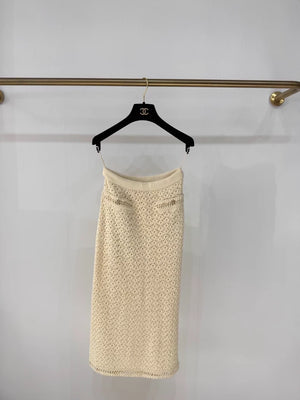 Chanel off-white openwork knit midi skirt