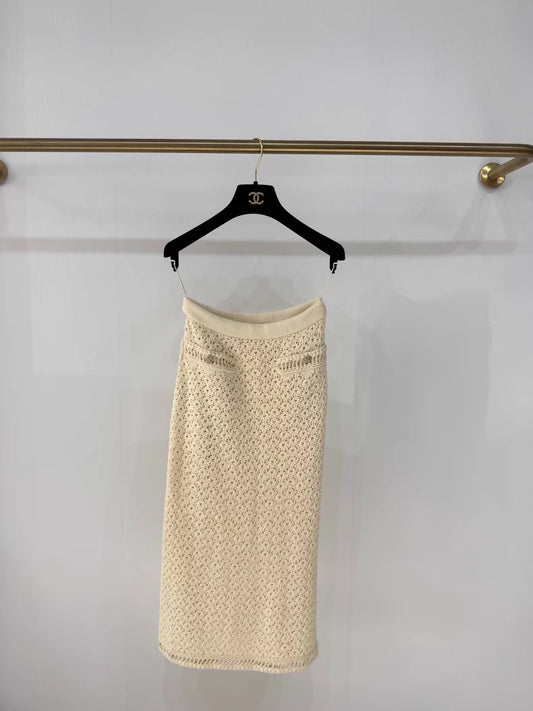 Chanel off-white openwork knit midi skirt