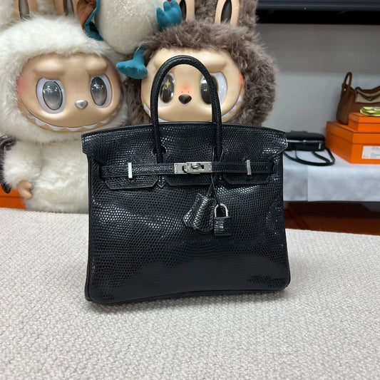 Hermes Birkin 25 Black lizard leather palladium hardware