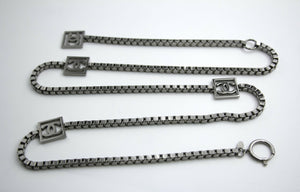Chanel Vintage 06A Metal Four CC Silver Square Buckle Waist Chain 97CM