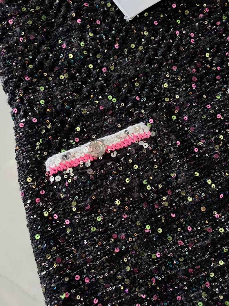 Chanel 24C black pink Sequined tweed Dress