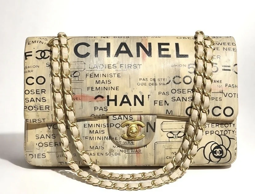 CHANEL 15S GRAFFITI NEWSPAPER CLASSIC MEDIUM DOUBLE FLAP BAG