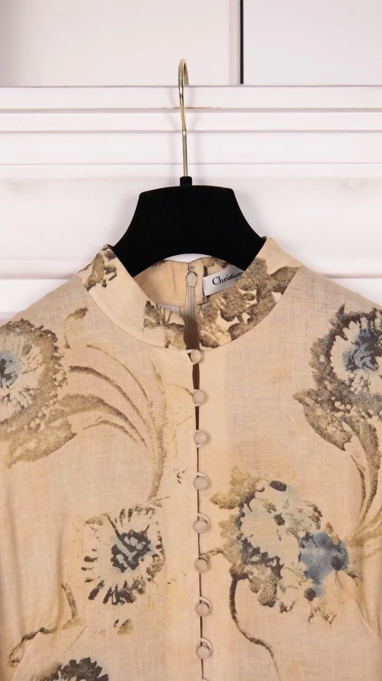 Dior beige linen print dress