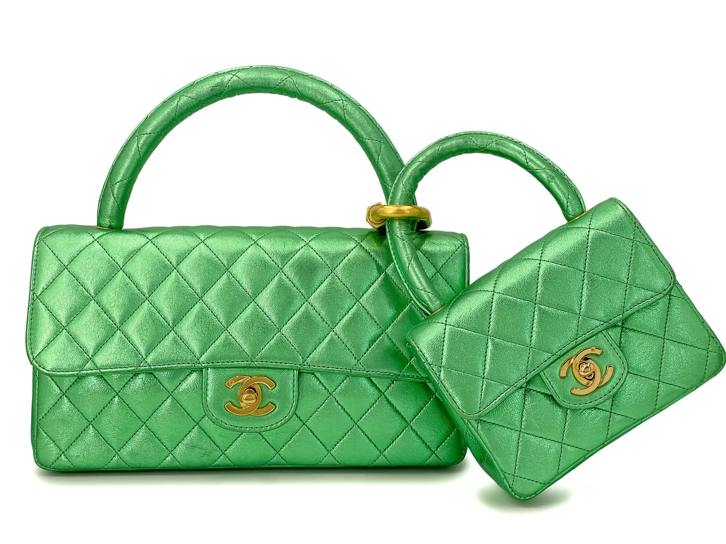 Chanel Vintage 1994 Parent–Child Bag Set – Metallic Green