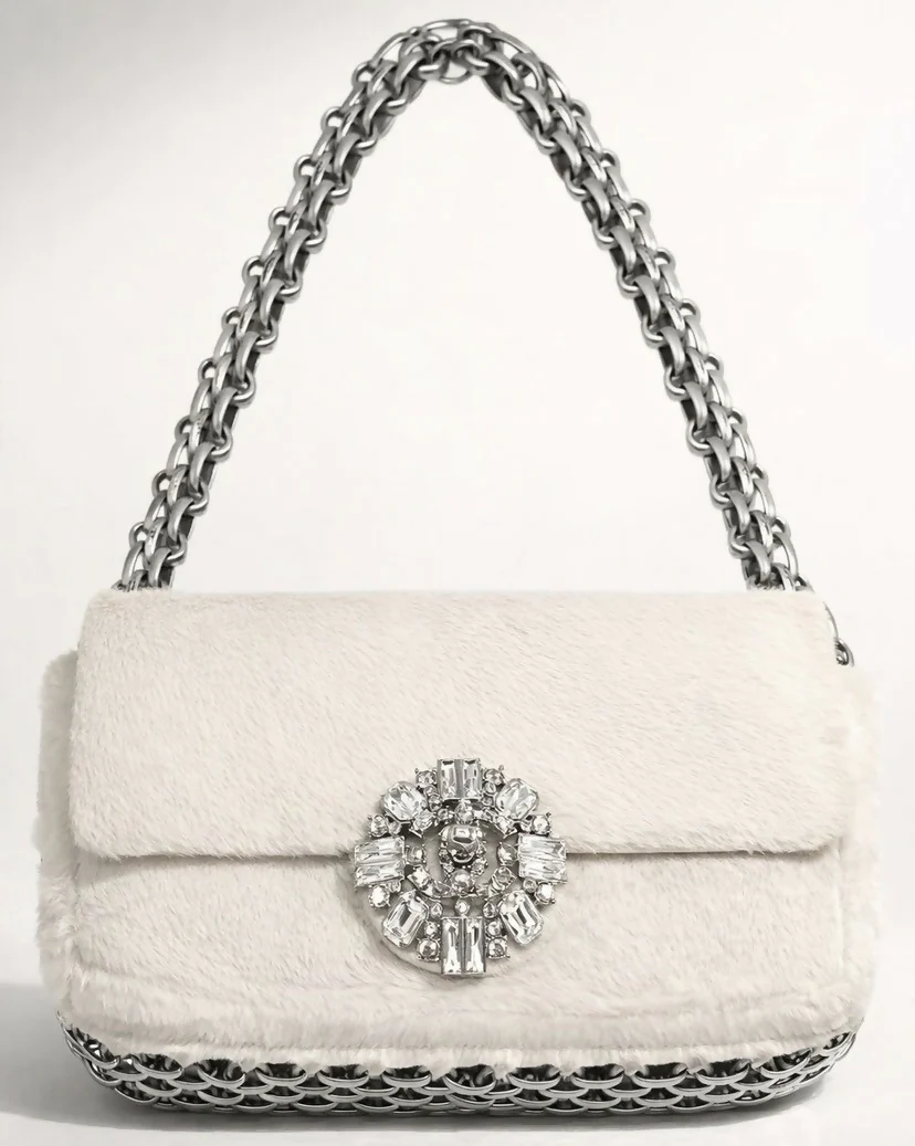 Ultra Rare Chanel 08A Huge Swarovski CC White Pony Classic Medium Flap Bag