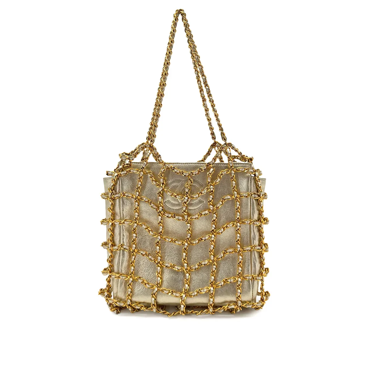 Chanel Vintage Caged Tote Bag – Gold Lambskin & Chain Net