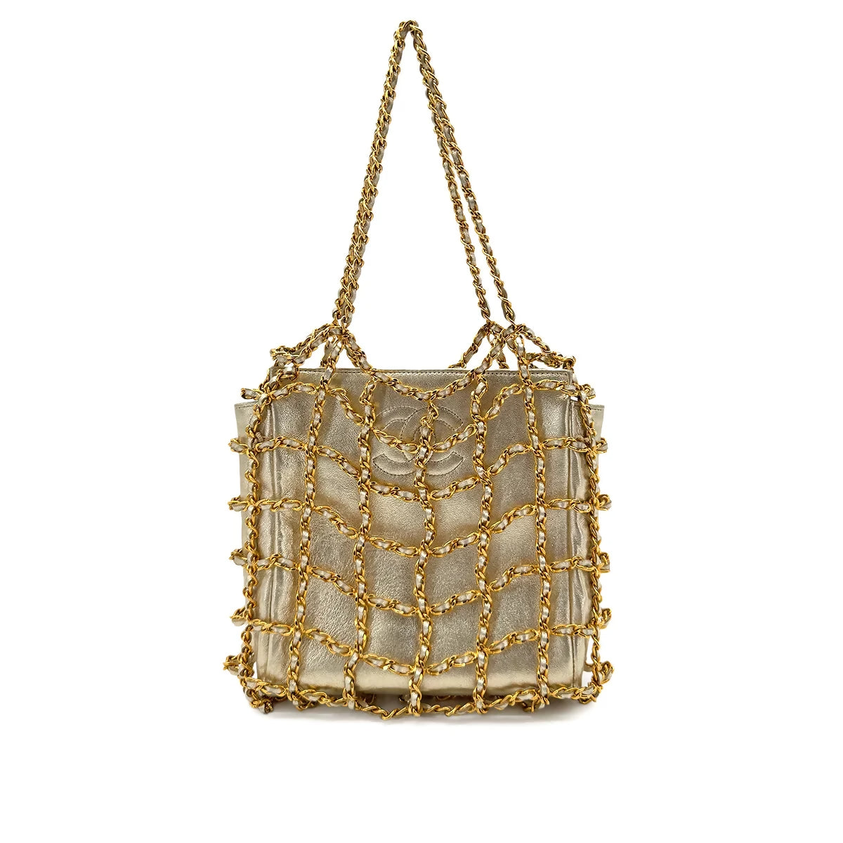 Chanel Vintage Caged Tote Bag – Gold Lambskin & Chain Net
