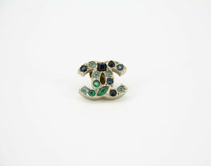Chanel Vintage 07A Gripoix Blue Black  Green Pebble Brooch