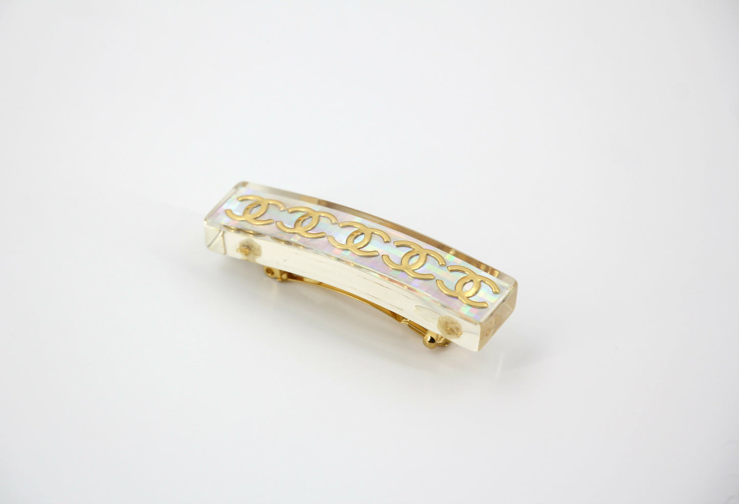 Chanel Vintage 97P Resin Iridescent Resin Five Gold-Tone CC Logos Hair Clip