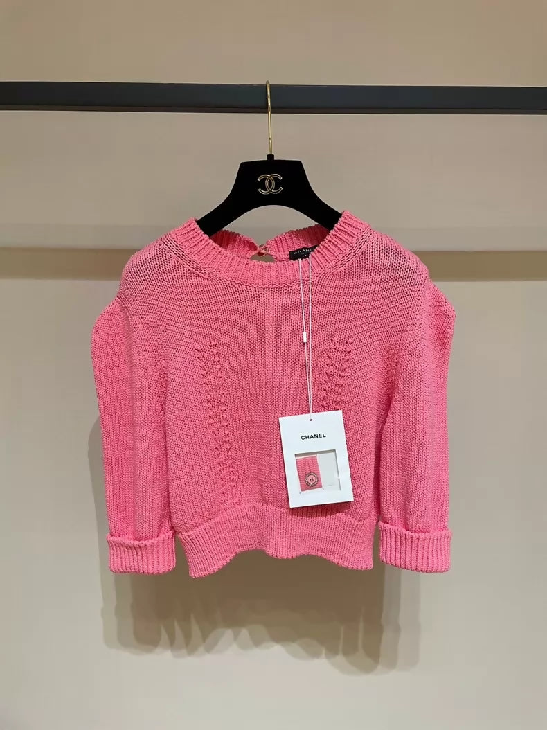 Chanel coral pink knit short-sleeved top