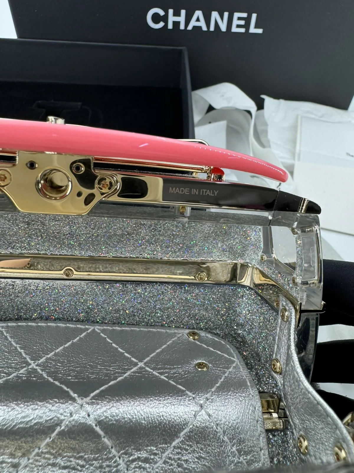 Chanel 2024 Glitter Lucite, Multicolor Rhinestone & Enamel Hollywood Mini Van