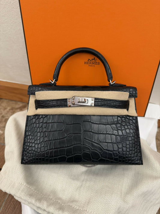 Hermès Mini Kelly II Noir  Nata Alligator Matte with Palladium Hardware
