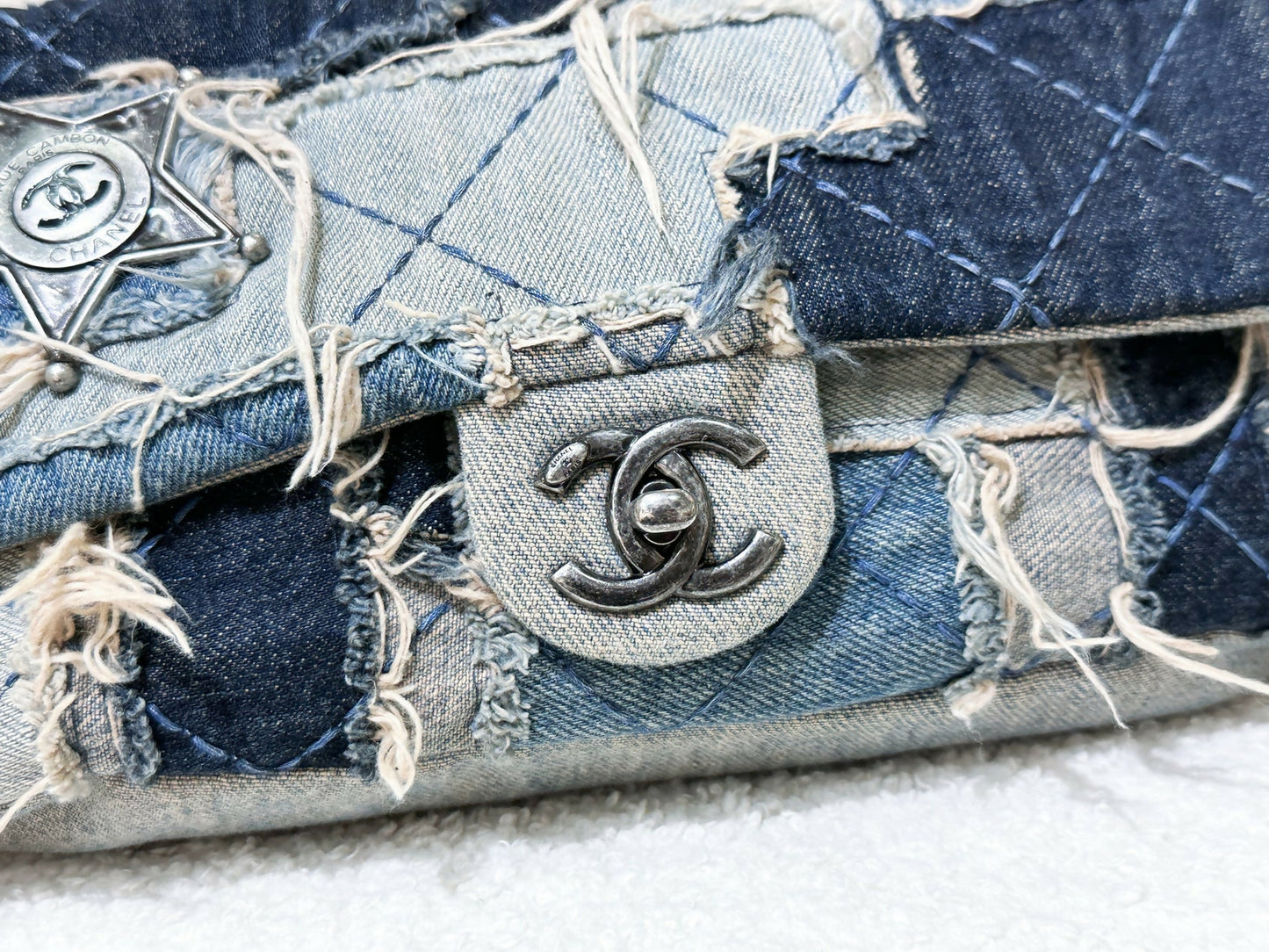 Chanel Paris-Dallas Flap Bag in Blue Patchwork Denim with Aged Silver Hardware (2014)