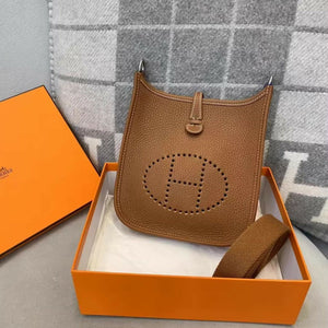 Hermes mini evelyne gold Togo Leather brown palladium Hardware